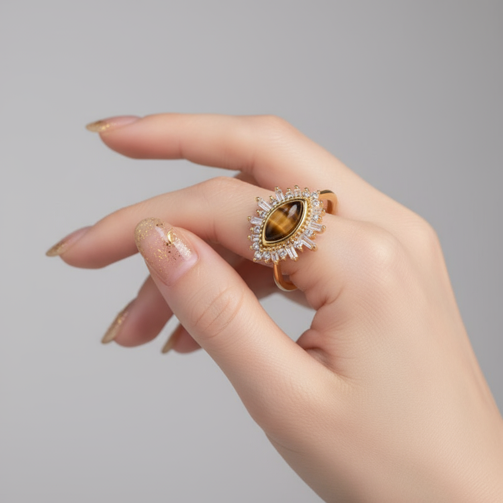 Dainty Ring with Natural Tiger Eye Amber - Image 7