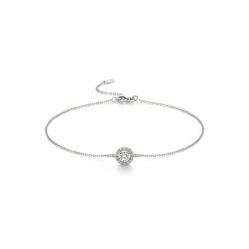 Dainty Moissanite Halo Station Bracelet - Image 3