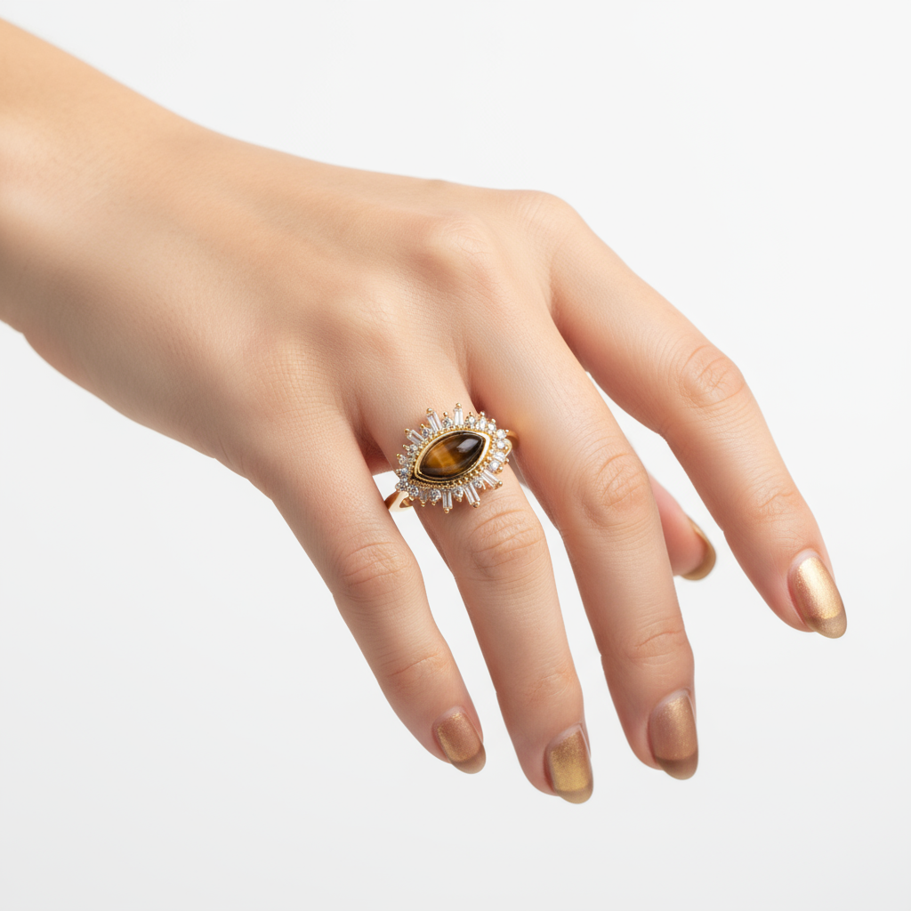 Dainty Ring with Natural Tiger Eye Amber - Image 6
