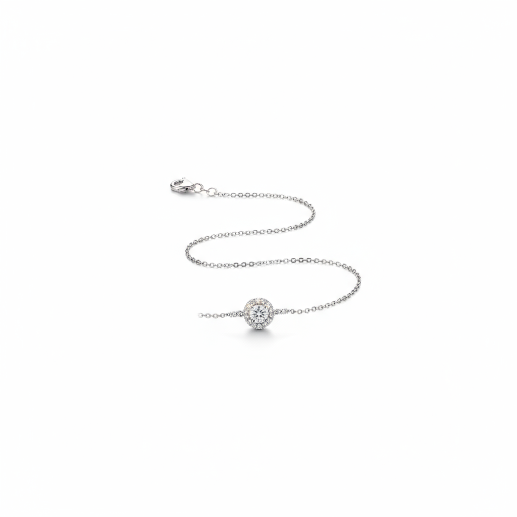 Dainty Moissanite Halo Station Bracelet - Image 2