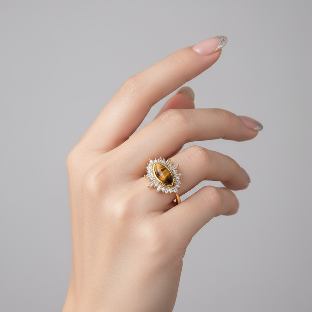 Dainty Ring with Natural Tiger Eye Amber - Image 5