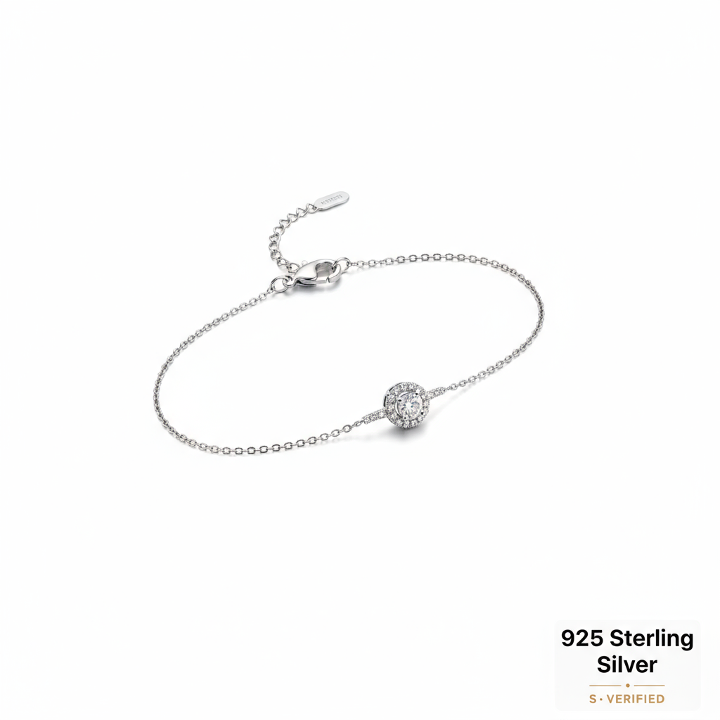 Dainty Moissanite Halo Station Bracelet