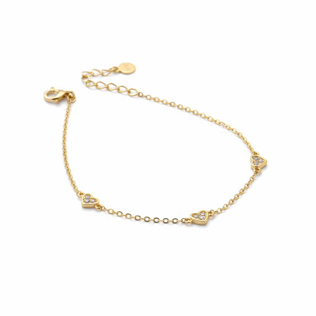 Dainty Three Heart Station Bracelet
