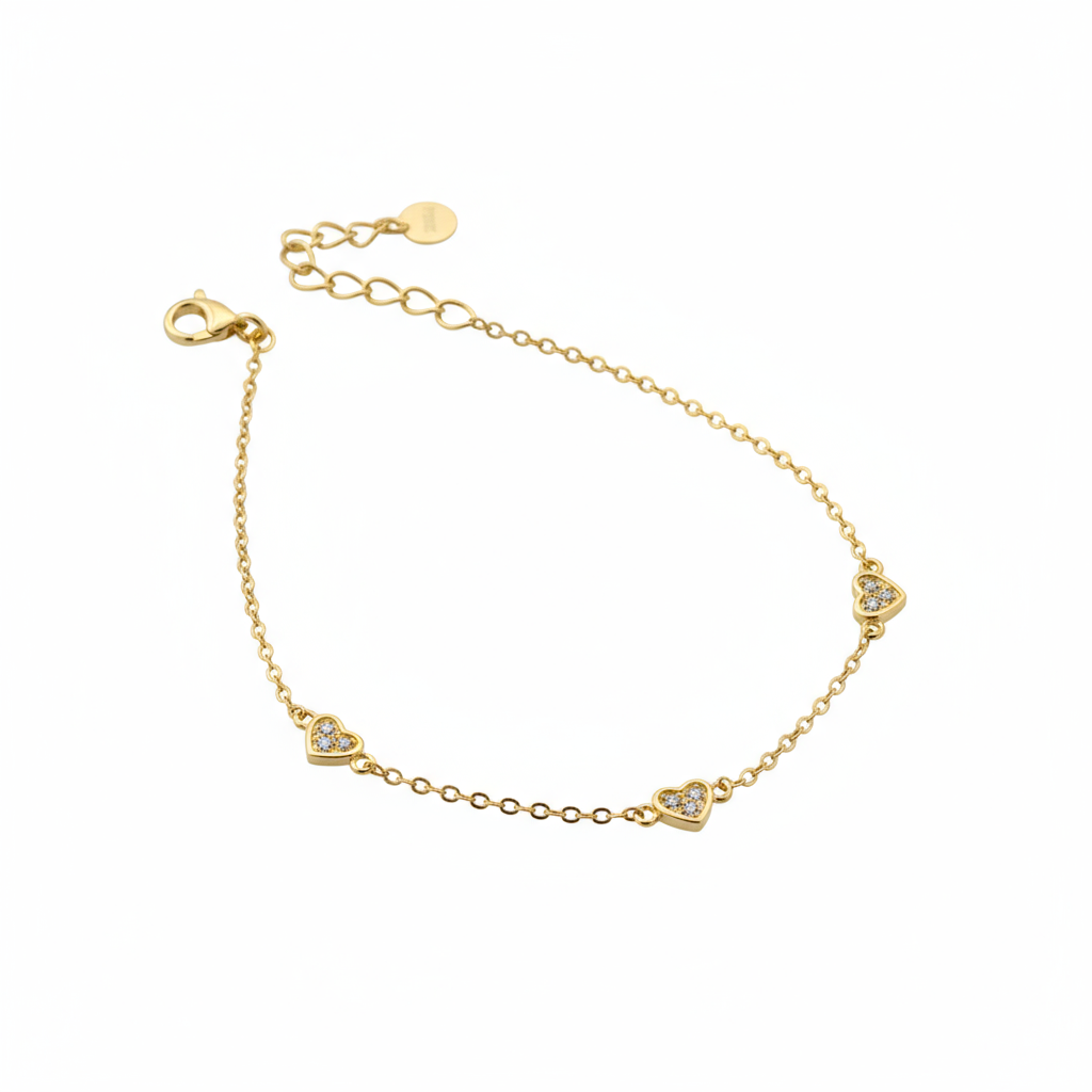 Dainty Three Heart Station Bracelet - Image 2