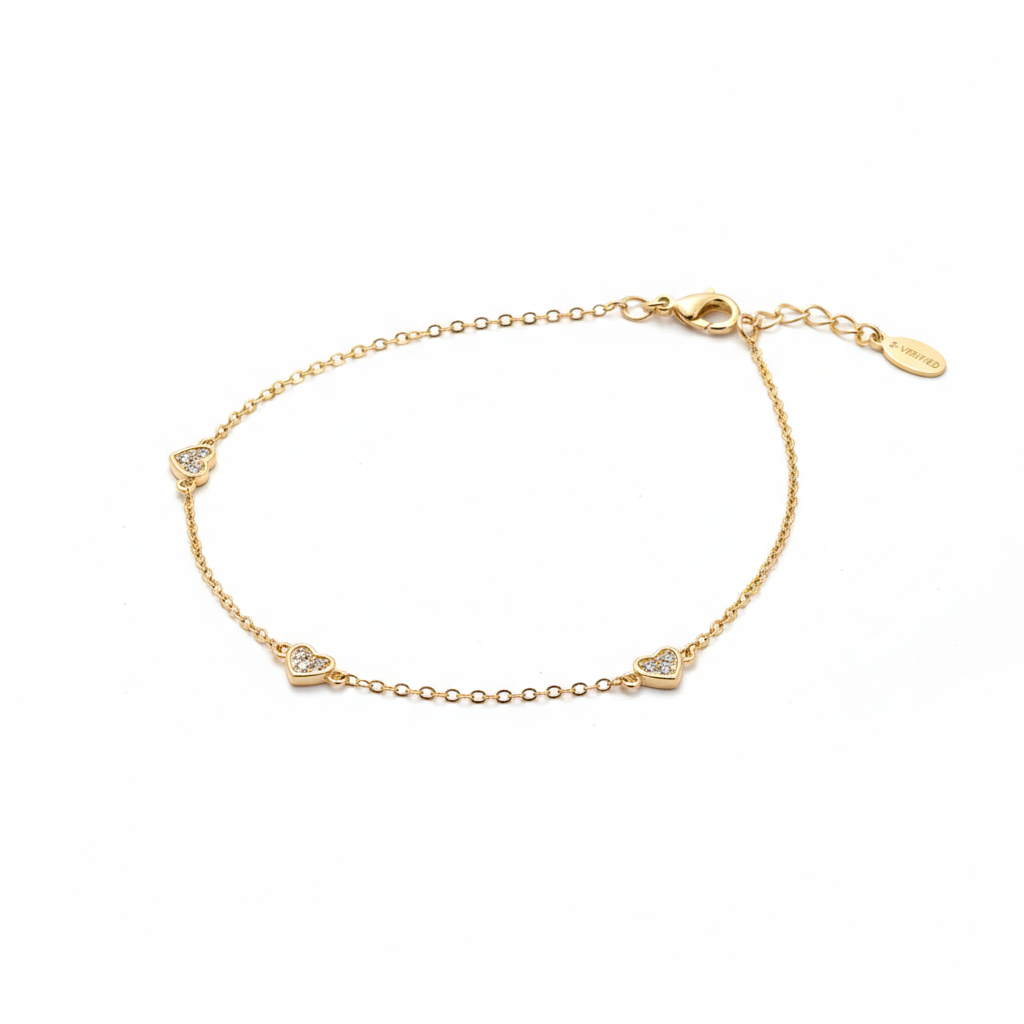 Dainty Three Heart Station Bracelet - Image 3
