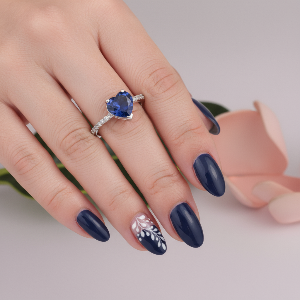 Dainty Heart Ring with Blue Zirconia Pavé Band - Image 7