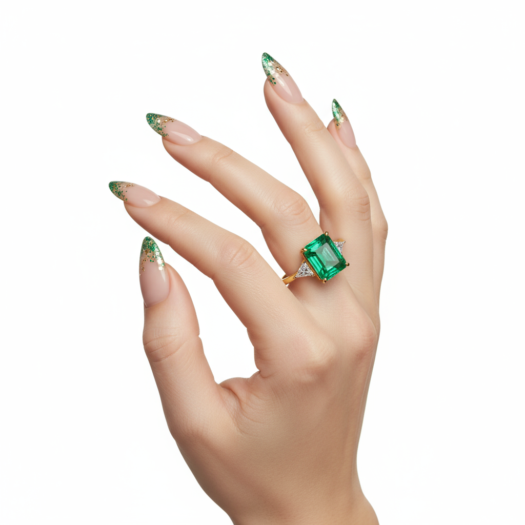 Luxury Large Emerald Cut Green Zircon Ring - Image 4