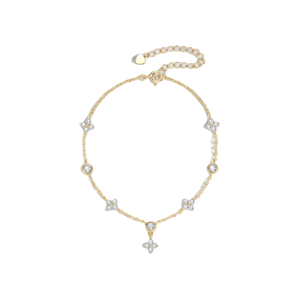 Dazzling Flower & Round Cubic Zirconia Station Bracelet