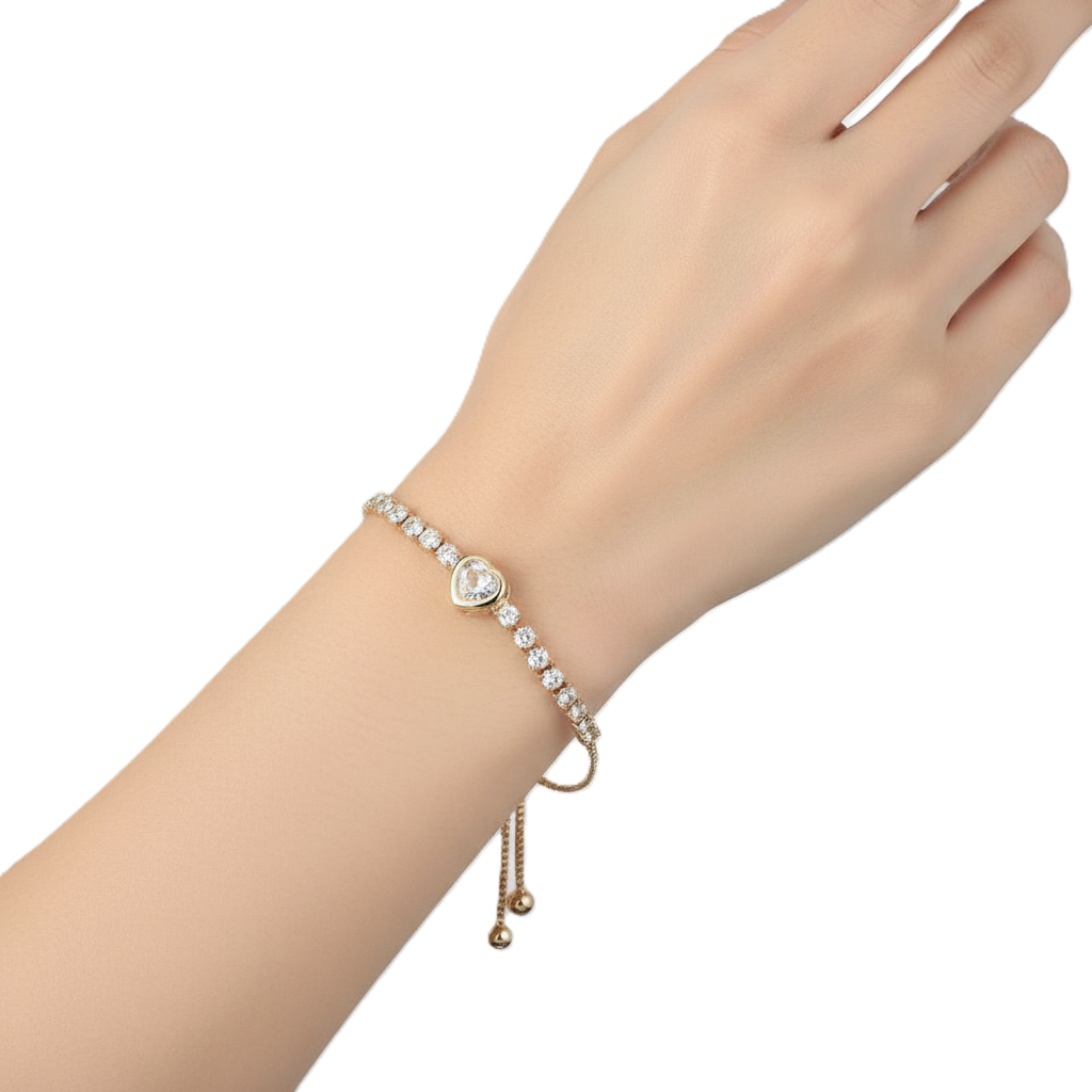 Dazzling Adjustable Heart CZ Tennis Bracelet - Image 5