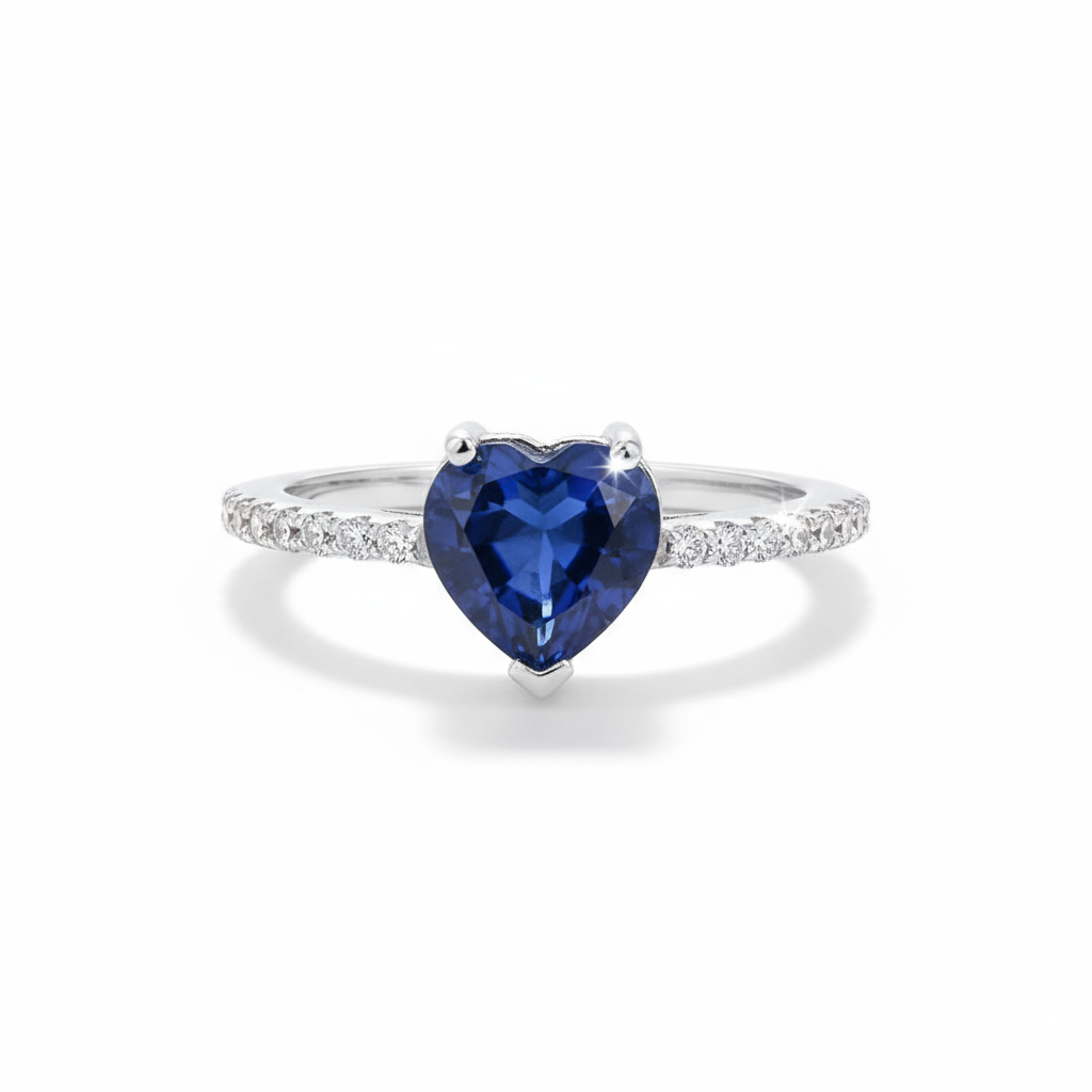 Dainty Heart Ring with Blue Zirconia Pavé Band