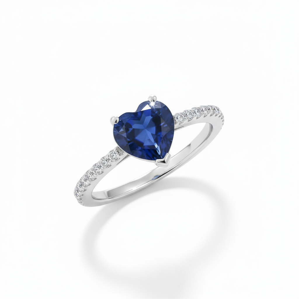 Dainty Heart Ring with Blue Zirconia Pavé Band - Image 2