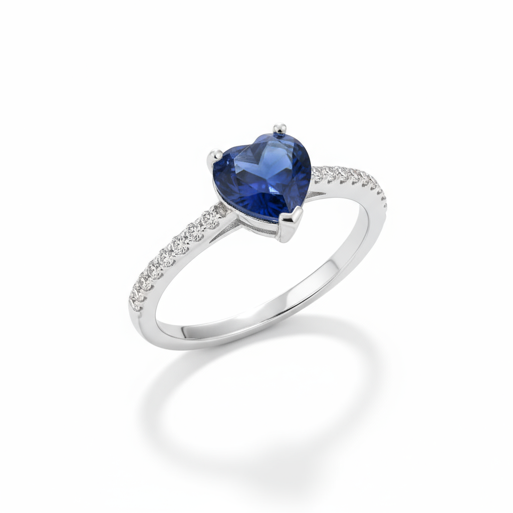 Dainty Heart Ring with Blue Zirconia Pavé Band - Image 4