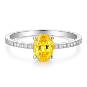 Dainty Oval Yellow Gemstone Pave Ring