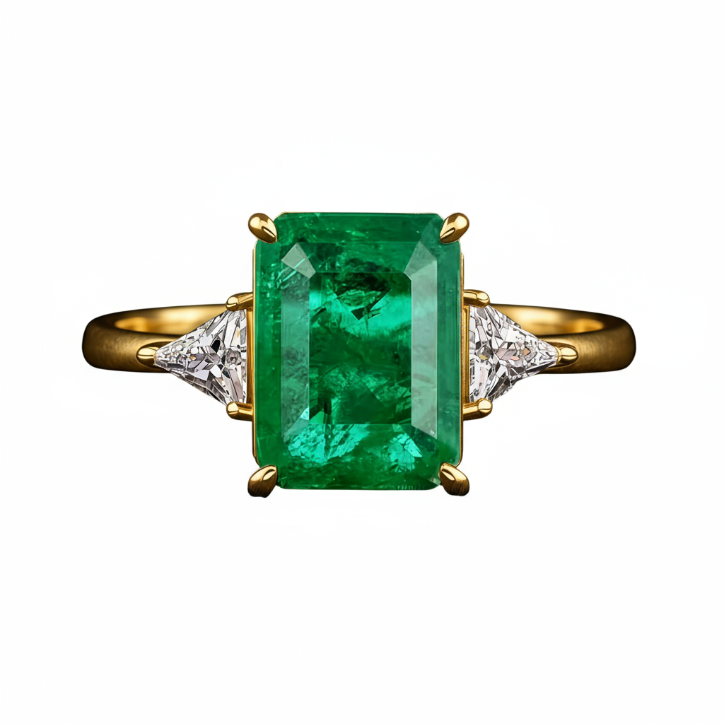 Luxury Large Emerald Cut Green Zircon Ring - Image 2