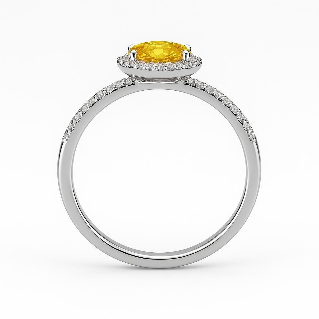 Dainty Oval Yellow Gemstone Pave Ring - Image 3