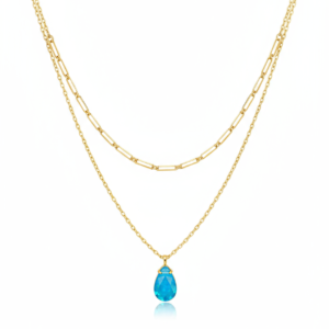 Layered Necklace with Tiny Turquoise Teardrop Charm