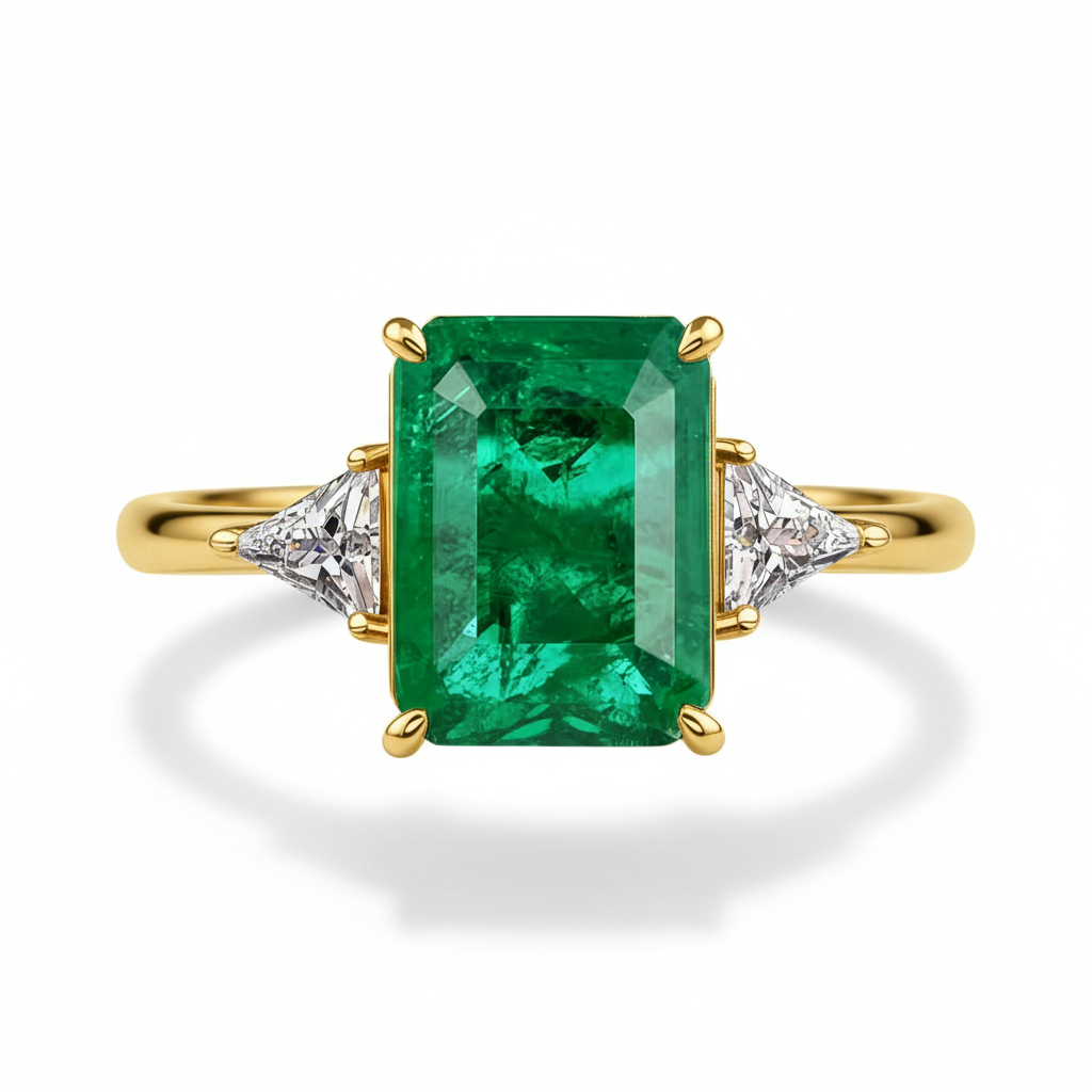 Luxury Large Emerald Cut Green Zircon Ring