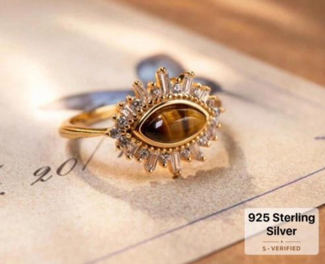 Dainty Ring with Natural Tiger Eye Amber - Image 2