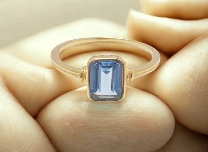 Square Blue CZ Statement Ring - Image 4