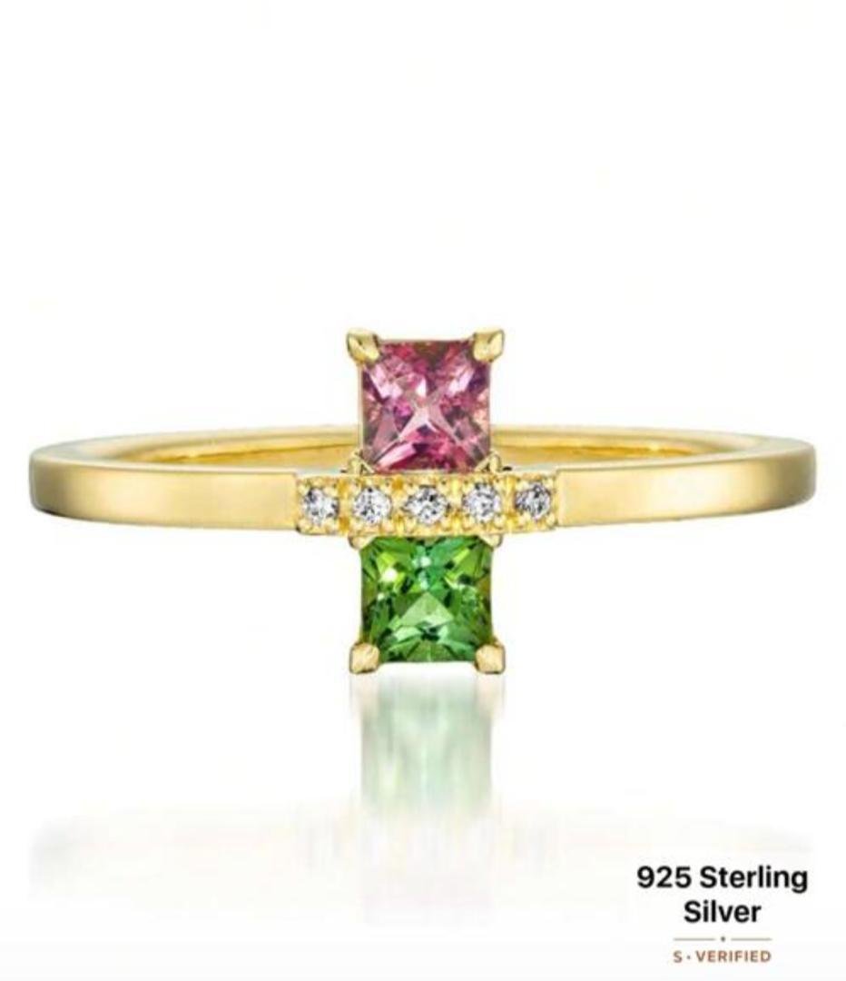 Luxury Dual-Colour Square CZ Ring for Women