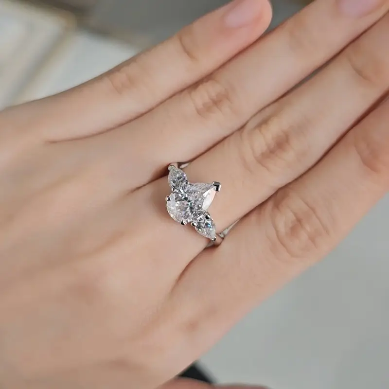 Dazzling Teardrop Three-Stone Ring - Image 5