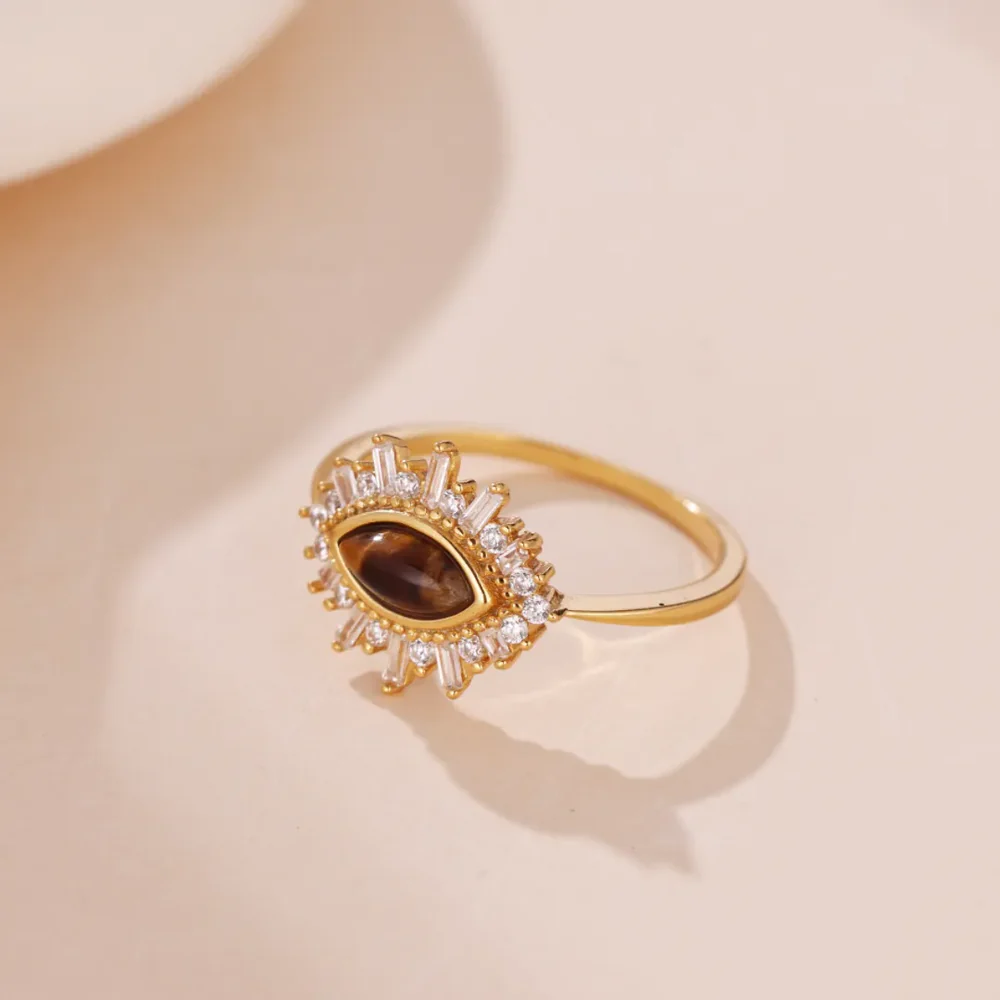 Dainty Ring with Natural Tiger Eye Amber - Image 4