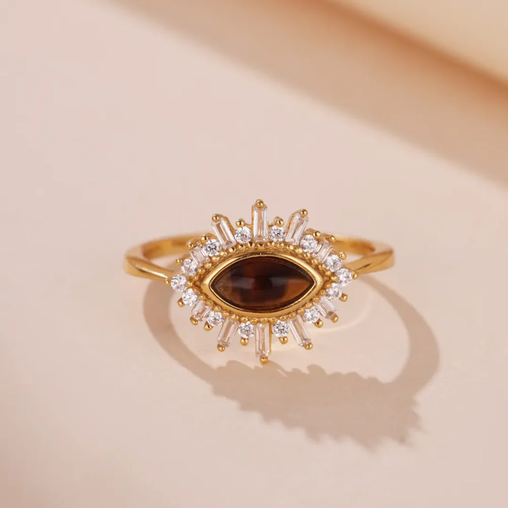 Dainty Ring with Natural Tiger Eye Amber - Image 3
